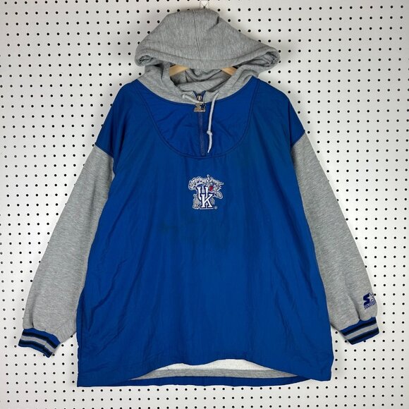 Kentucky Wildcats 90s Starter Windbreaker XL Jacket Hoodie 1/4 Zip READ Blue - Picture 1 of 9
